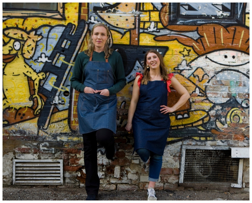 We Are Repairs Co-founders, Ally Booker & Gemma Broad, leaning against a graffitied wall in central Nottingham.