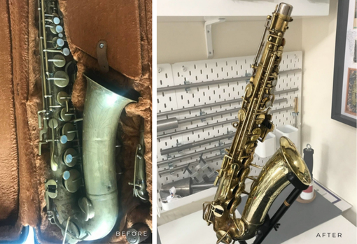 Saxophone A Saxophone before and then after its restoration
