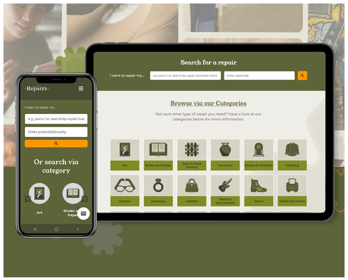 Tablet showing the Find A Repairer page on We Are Repairs