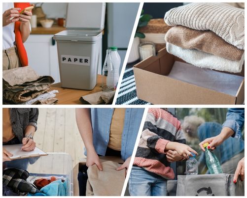 A selection of people collecting items to recycle and donate