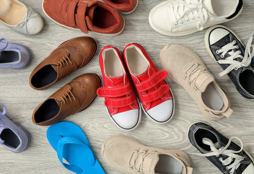 Selection of childrens shoes, ready for donating