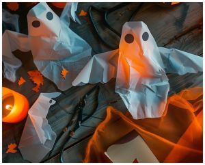 Handmade ghost decorations made for Halloween