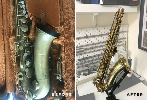 british-music-service03 Ron repairs a dull and damaged saxophone