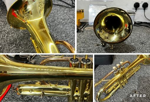 british-music-service06 After a full cleaning and repair service, the dents and damaged areas are completely removed