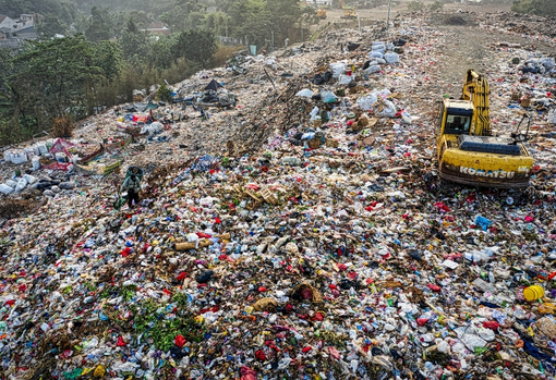 Landfill site piled high with plastic waste