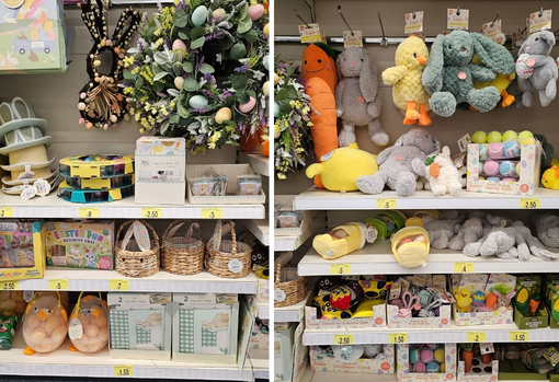 shop-shelves-stacked-with-easter-decorations Shop shelves stacked with Easter decorations