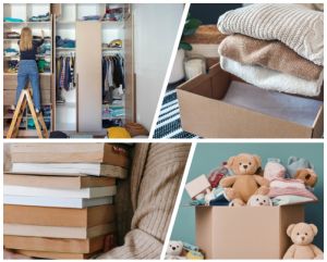Woman tidying and organising her wardrobe