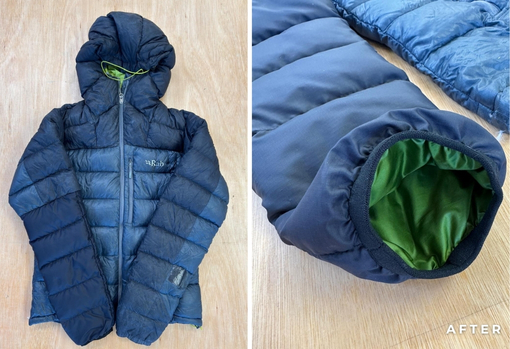 after-of-green-lined-rab-jacket-10 The rab jacket was repaired to look like new by repairer Ceri