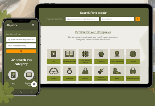 Man cleaninThe We Are Repairs website has a user-friendly search bar functionality for customers to easily find a business to fix their broken items.g old violin
